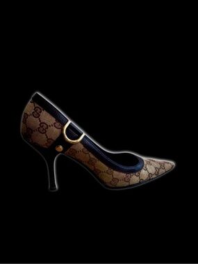 GUCCI Vintage Monogram Logo Leather Stiletto Heels